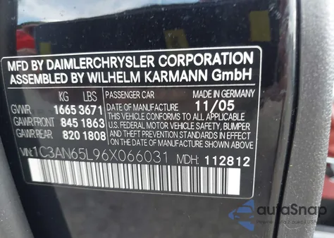 2006 Chrysler Crossfire Limited из США, поврежденный, VIN 1C3AN65L96X066031